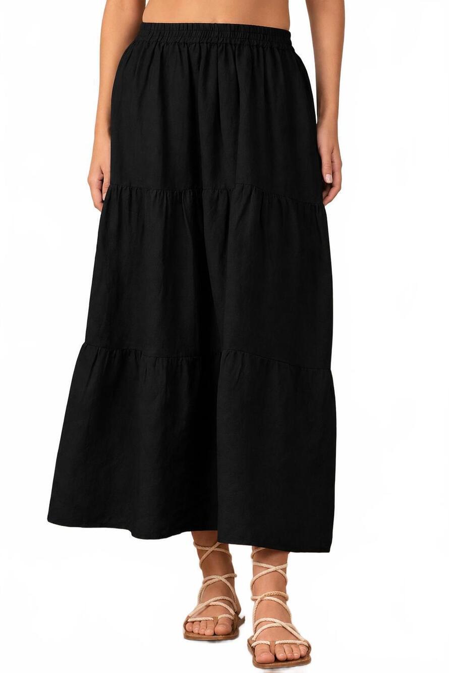 NEW ELAN tiered midi skirt in black